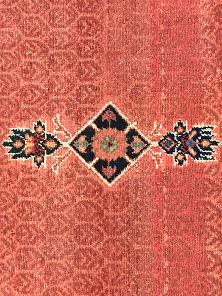 Long Oriental Runner. Orange/Red with Blue. 15' x 3' 4.5".