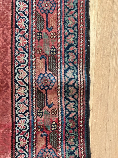 Long Oriental Runner. Orange/Red with Blue. 15' x 3' 4.5".