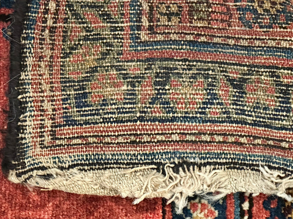 Long Oriental Runner. Orange/Red with Blue. 15' x 3' 4.5".