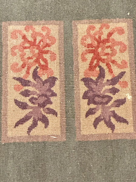 Chinese Rug. Celery Green with Floral Border. Early 20th Century. 7' 10" x 5'