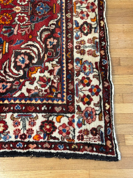 Afghan Rug. Red Ground with Cream Border. Circa 1920. 7' 8" x 4' 7". (CABE)