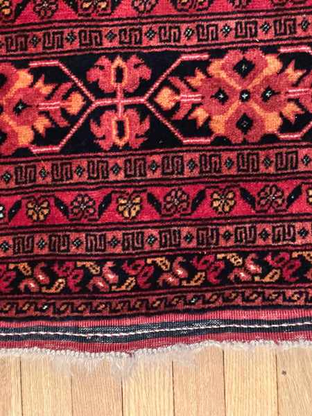 Caucasian Rug. Red with Black, Blue and Beige. Circa 1910. 6' 7" x 4' 11" (CABE)