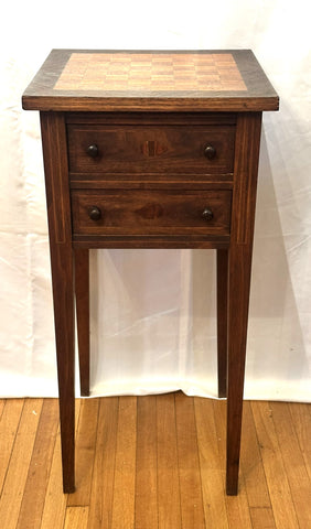 Game Side Table. Inlaid Chessboard. Two Drawers with Wood Pulls. 15" x 15" x 32"