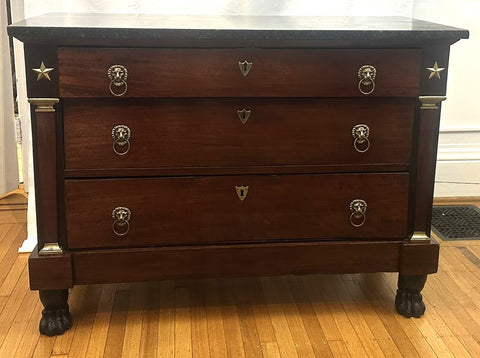 French Chest of Drawers. Mahogany Black Marble Top. 19th Century