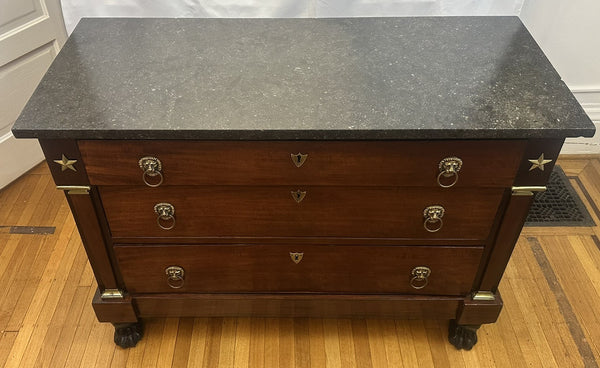 French Chest of Drawers. Mahogany Black Marble Top. 19th Century