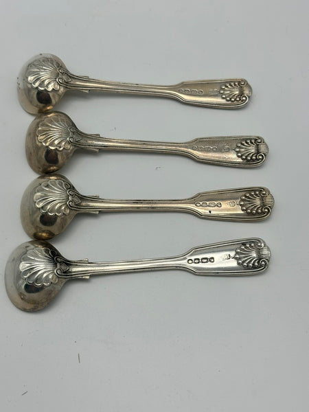 Set of Four Master Salt Spoons English Sterling. London 1853 Fiddle Thread Shell