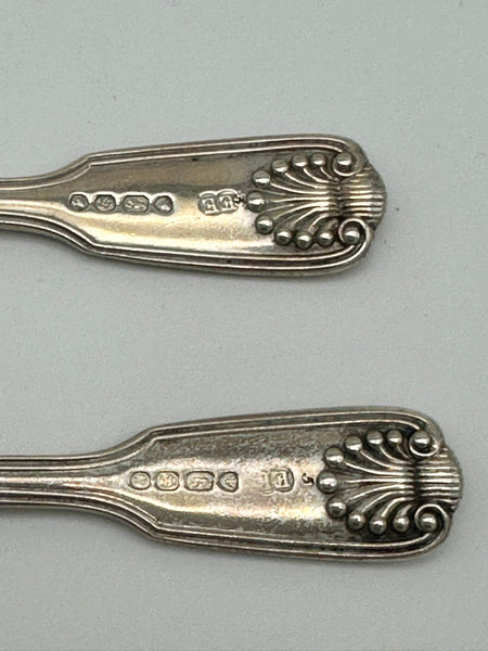 Set of Four Master Salt Spoons English Sterling. London 1853 Fiddle Thread Shell