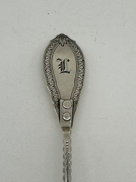 Sardine Tongs. American Coin Silver. Haddock Lincoln Foss, Boston MA 1857-1868