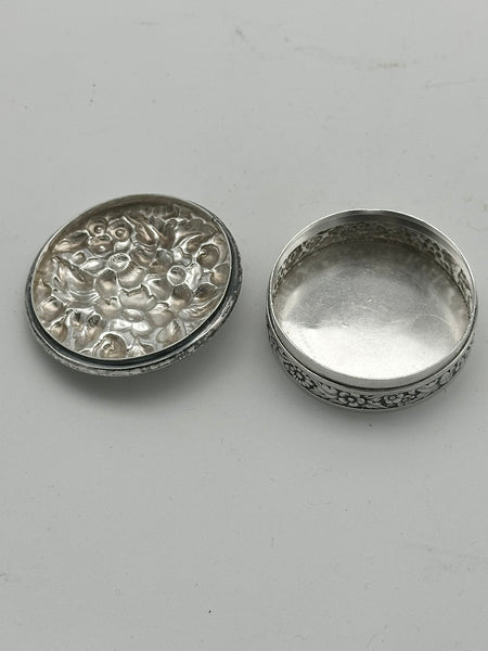 Circular Pill Box Cosmetic Box. Dominick & Haff Sterling Silver Repousse. 1 3/4"