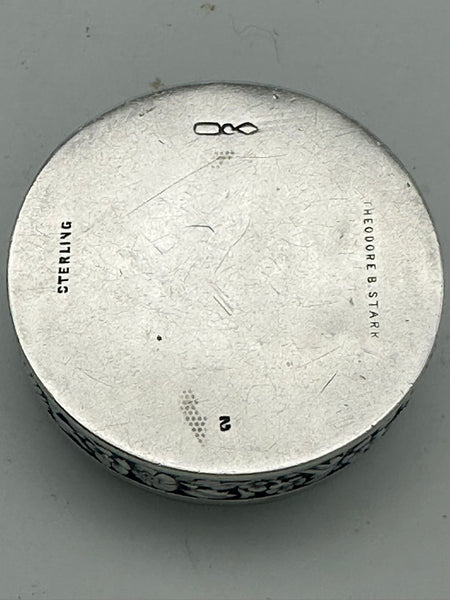 Circular Pill Box Cosmetic Box. Dominick & Haff Sterling Silver Repousse. 1 3/4"