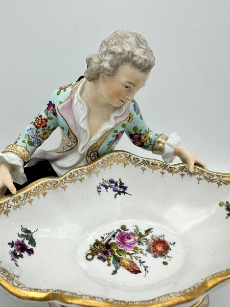 Pair Large Sweet Meats Figural Dishes Man and Woman. Sitzendorf Porcelain. 19thC