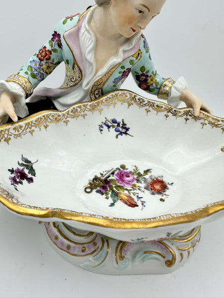 Pair Large Sweet Meats Figural Dishes Man and Woman. Sitzendorf Porcelain. 19thC