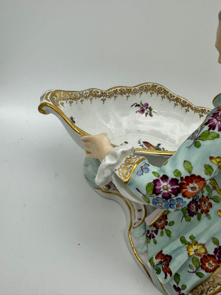 Pair Large Sweet Meats Figural Dishes Man and Woman. Sitzendorf Porcelain. 19thC