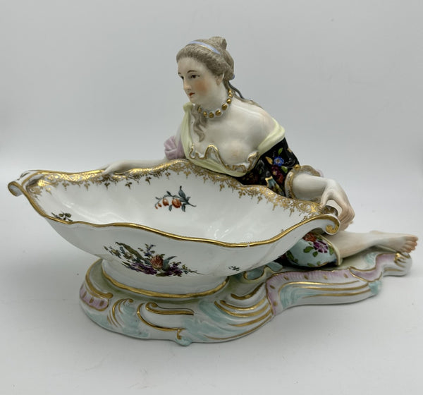 Pair Large Sweet Meats Figural Dishes Man and Woman. Sitzendorf Porcelain. 19thC