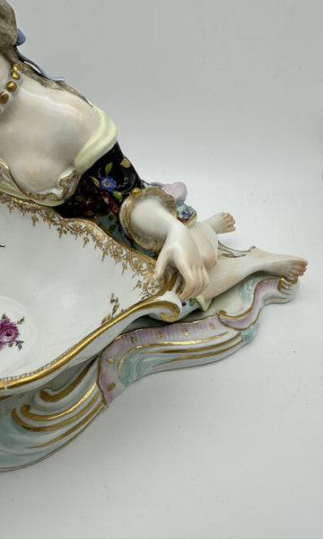 Pair Large Sweet Meats Figural Dishes Man and Woman. Sitzendorf Porcelain. 19thC