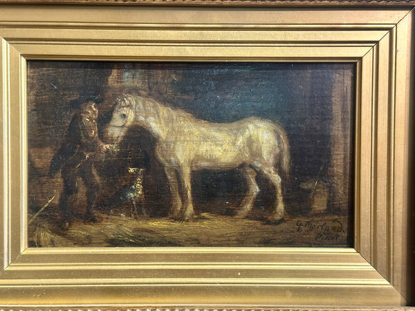 George Morland (1762-1804) UK. 18th Century Oil on Board. Horse. 4 3/4" x 8 1/4"