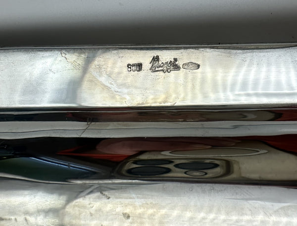 Square Handled Tray. Italian 800 Silver. Shell Motif. 20th Century. 16 3/4"