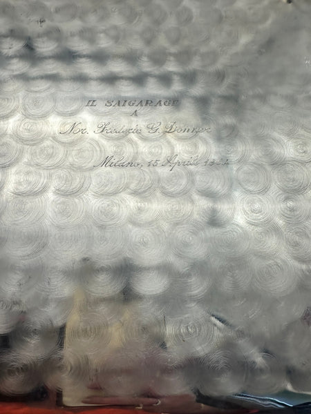 Square Handled Tray. Italian 800 Silver. Shell Motif. 20th Century. 16 3/4"