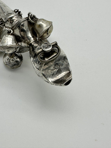 Georgian Period English Sterling and Coral Baby Rattle with Whistle. 5"