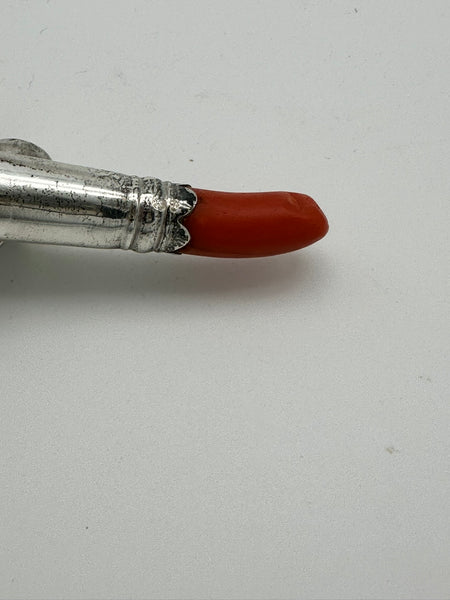 Georgian Period English Sterling and Coral Baby Rattle with Whistle. 5"