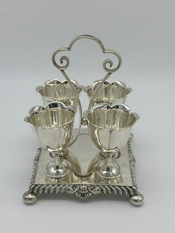 Egg Holder. English Sterling Silver. Sheffield 1905. Gadrooned and Shell Border.
