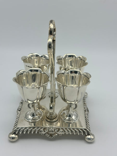 Egg Holder. English Sterling Silver. Sheffield 1905. Gadrooned and Shell Border.