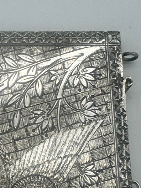 Aesthetic Movement Victorian Silverplate Card Case. Bird in Tree Motif. 19th C