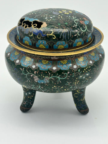 Japanese Cloisonne Censor Incense Burner. Goldstone. Pierced Lid. Meiji.