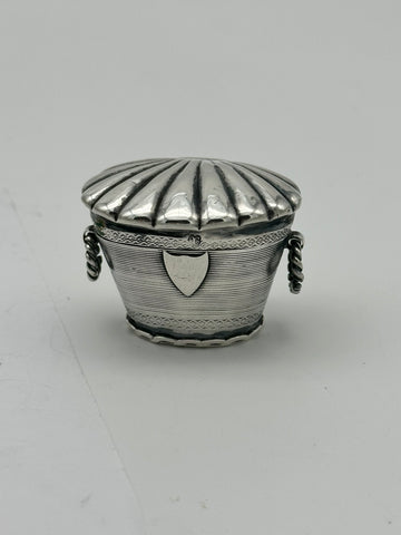 Small Casket Shaped Pill Box. Dutch .833 Silver. 1 1/2" x 1 1/8" x 1 1/8" H