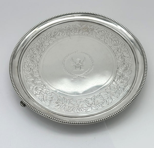 Footed Salver Tray. English Sterling Silver. London 1781 Hallmark. 8 1/2"