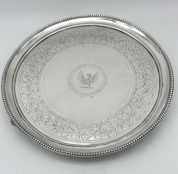 Footed Salver Tray. English Sterling Silver. London 1781 Hallmark. 8 1/2"