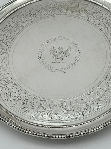 Footed Salver Tray. English Sterling Silver. London 1781 Hallmark. 8 1/2"