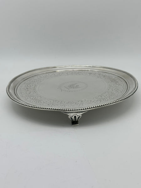 Footed Salver Tray. English Sterling Silver. London 1781 Hallmark. 8 1/2"