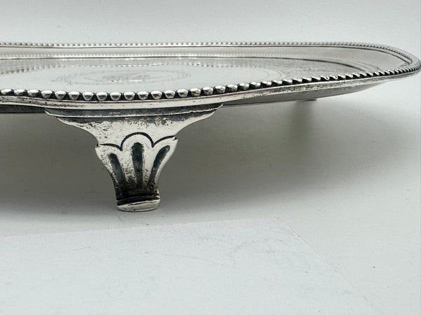 Footed Salver Tray. English Sterling Silver. London 1781 Hallmark. 8 1/2"