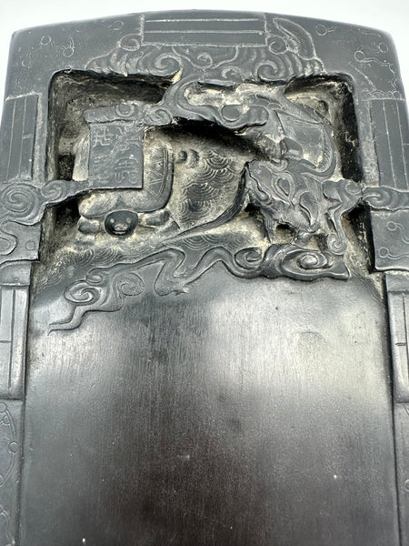 Large Chinese Inkstone on Stand. Mid 19th Century. Includes Scroll Weight