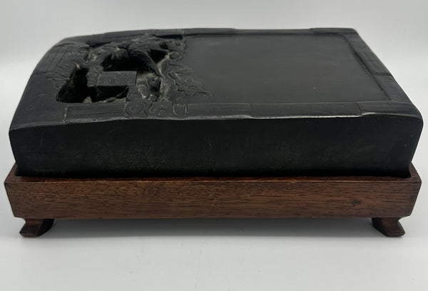 Large Chinese Inkstone on Stand. Mid 19th Century. Includes Scroll Weight