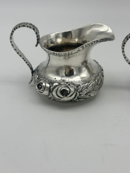 Small Size Cream and Sugar. Chinese Export Silver Mum Motif.