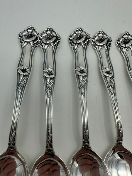 Six Teaspoons. Alvin Sterling Silver Morning Glory Pattern. No Monogram. 5 7/8"