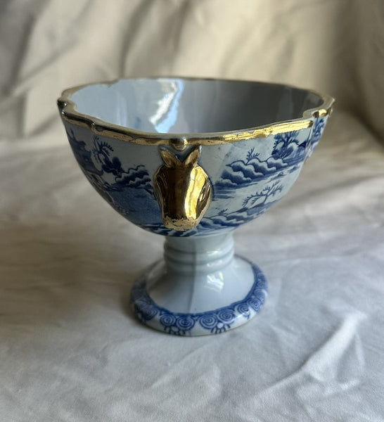 Sauce Boat. Ironstone China Blue and White. Boar Head Handles. English 19th C