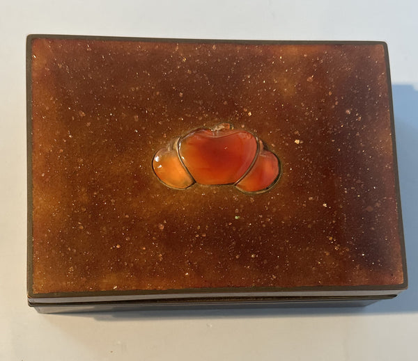 Japanese Goldstone Cloisonne Box Set with Carnelian in Lid. Early 20th Century