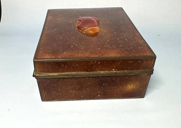 Japanese Goldstone Cloisonne Box Set with Carnelian in Lid. Early 20th Century