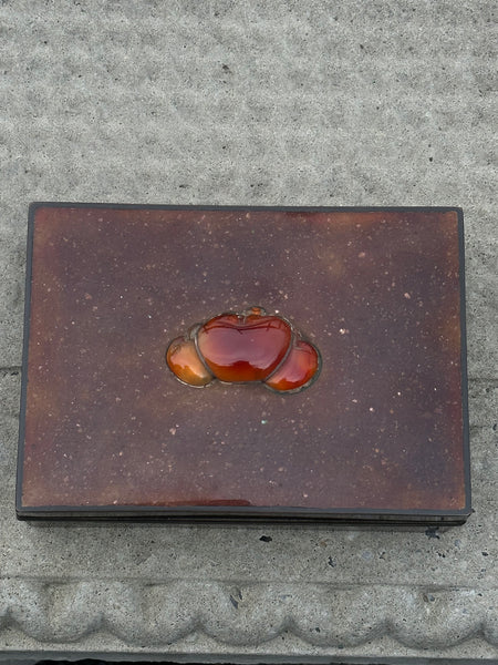 Japanese Goldstone Cloisonne Box Set with Carnelian in Lid. Early 20th Century