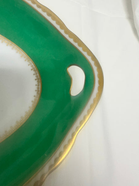 Pair of Oval Serving Dishes. English Porcelain. Green, Game Birds. 20th Century