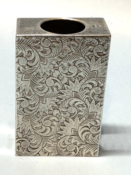 Matchbox Holder. Japanese 950 Silver. Engraved Scrolling Design.