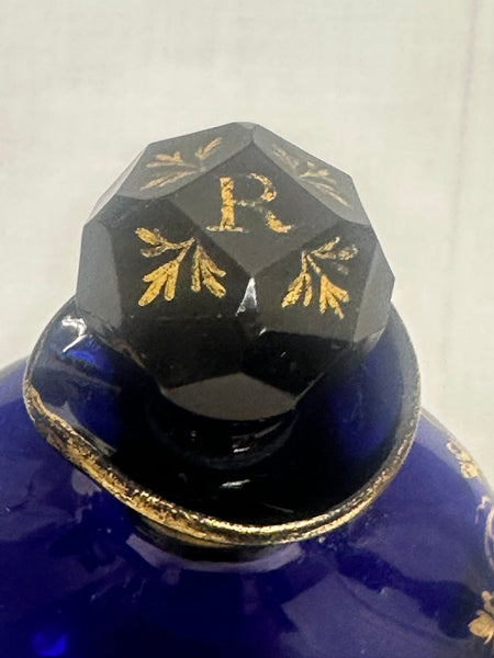 Three Liquor Decanters. Bristol Blue and Gold Glass. 18th Century