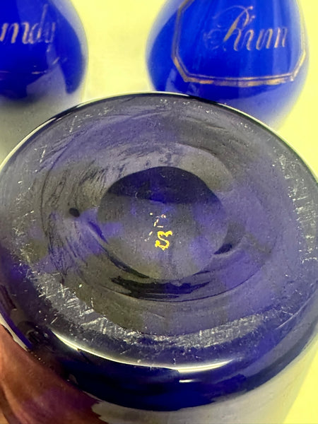 Four Bristol Blue Liquor Bottles. Cobalt with Gold. 18th Century