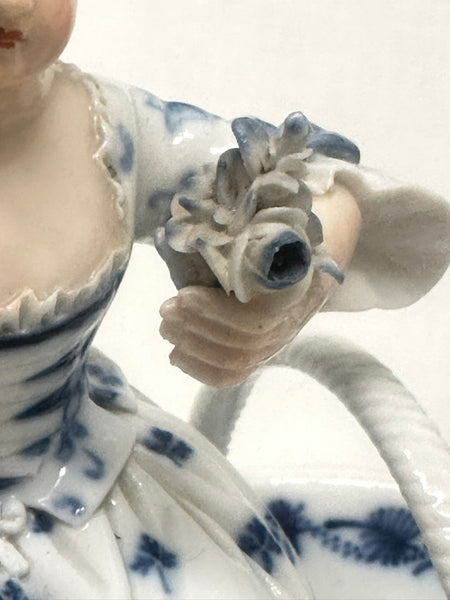 Pair Double Salts. Meissen Porcelain Blue and White. Girl and Boy Figures. 3024