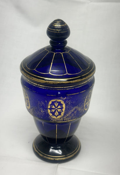 Bristol Blue Glass Covered Cup or Candy Dish. 18th Century. 7 1/2" Height