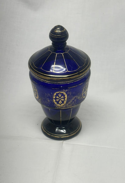 Bristol Blue Glass Covered Cup or Candy Dish. 18th Century. 7 1/2" Height