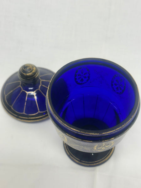 Bristol Blue Glass Covered Cup or Candy Dish. 18th Century. 7 1/2" Height